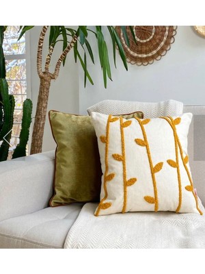 El Işçiliği Punch Hardal Sarısı Dal Desenli Yastık Kırlent