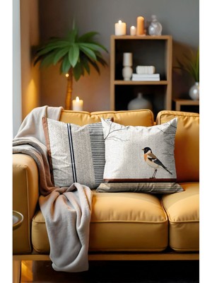 Çift Taraflı Bej Dijital Baskılı Kırlent Kılıfı 2'li Set