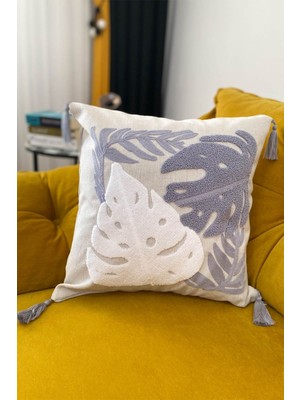 Bej Nakışlı Kırlent Kılıfı, Şık ve Zarif Dekorasyon Aksesuarı