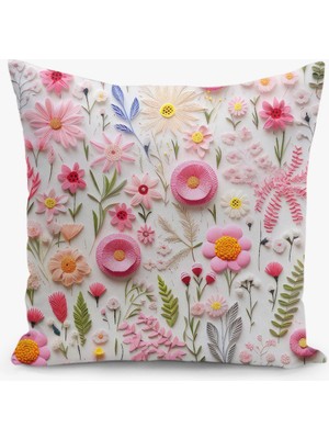Çift Taraflı Bahar Çiçek Desenli Dijital Baskılı Kırlent Kılıfı, Pembe