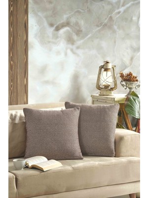 Kahve 2'li Kırlent Kılıfı, 45X45, Fermuarlı, Şık ve Rahat Doku