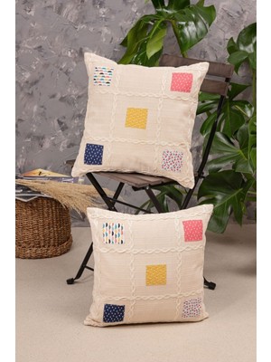 2'li Renkli Patchwork Kırlent Kılıfı, Şık ve Rahat Dekorasyon Aksesuarı