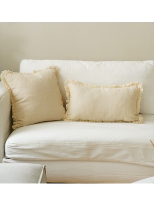 Püsküllü Keten Kırlent Kılıfı, Şık ve Ferah Yaz Dekorasyonu Için Ideal