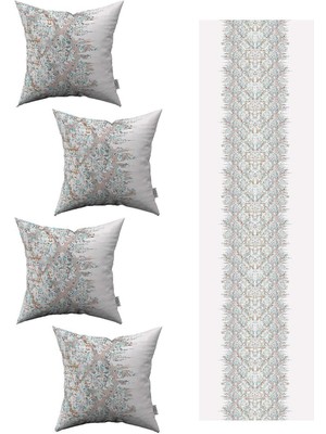 Mavi Gri Damask Desenli 4'lü Kırlent Kılıf Seti 4KMBS219-RS