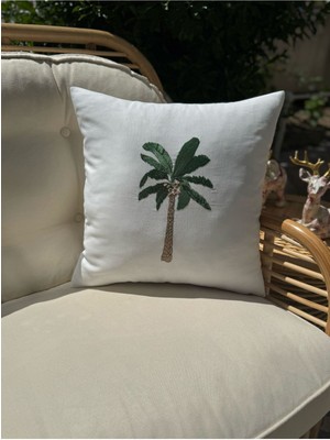 Yeşil Palm Model Dekoratif Kırlent Kılıfı, Şık ve Rahat Yaşam Alanları Için Ideal