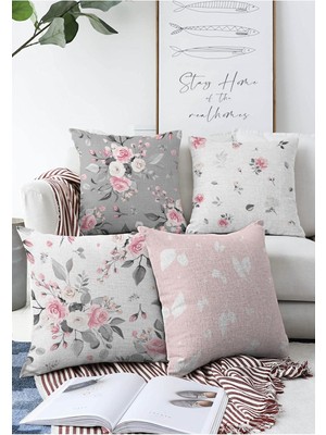 4'lü Çift Taraflı Gül Motifli Modern Raşel Örme Yastık Kırlent Kılıf Seti 55X55CM