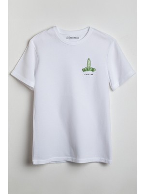 Merch&ice Fucktus Kaktüs Tasarım Önü Baskılı Unisex Tişört Beyaz
