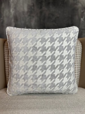 Kare Desenli Keten Dokuma Kırlent Kılıfı, Çift Taraflı, Krem Renkli