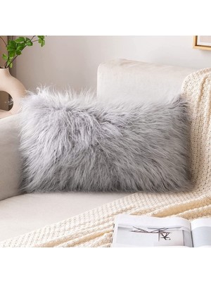 Yumuşak 30X50 Peluş Kırlent Kılıfı, Konfor ve Şıklık Sağlar, Açık Gri Renk