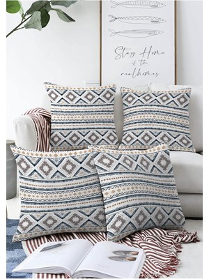 Dörtlü Çift Taraflı Renkli Modern Dijital Baskılı Kırlent Kılıfı Seti