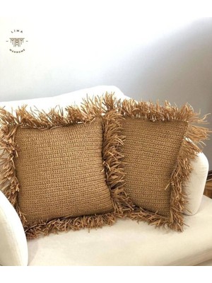 Renkli Örgü Rafya Bohem Kırlent, Doğal ve Şık Dekoratif Yastık