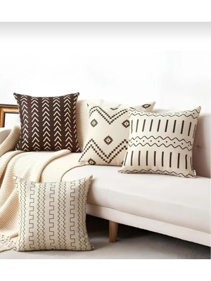 Kahverengi Çift Taraflı Dijital Baskılı 4'lü Kırlent Kılıfı Seti