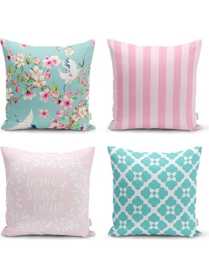 Renkli Pembe ve Mint Yeşili 4'lü Dekoratif Yastık Kılıf Seti