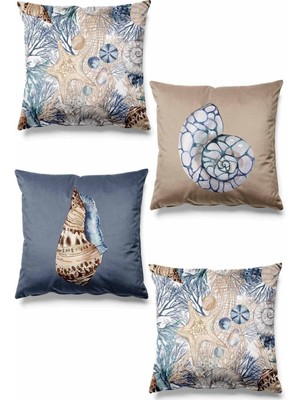 Çift Taraflı Desenli Süet Kırlent Kılıf Seti, Bej, 4'lü