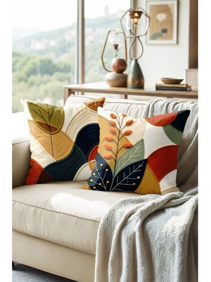 Çift Taraflı Dijital Baskılı Renkli Kırlent Kılıfı, Gizli Fermuarlı, Punch Nakışlı