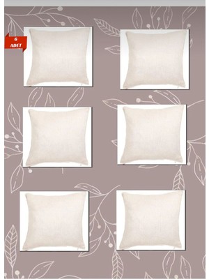 6 Adet Doğal Bej Fermuarlı Punch Işlemelik Kırlent Kılıfı Seti