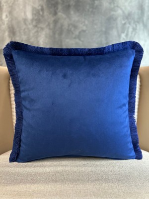 Kadife Kırlent Kılıfı, 43X43CM, Püsküllü, Lâcivert, Şık ve Rahat Dekorasyon.