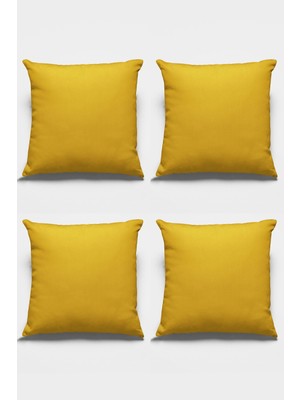 4'lü 43X43CM Hardal Çift Taraflı Premium Tay Tüyü Döşemelik Kırlent Kılıfı