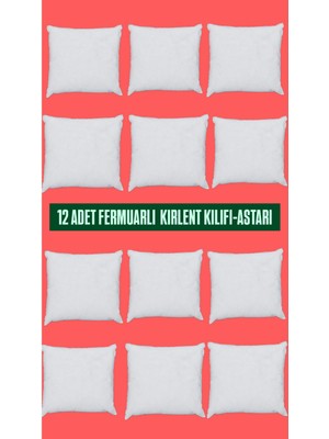 12 Adet Renkli Fermuarlı Kırlent Kılıfı 45X45 Cm, Iç Yastık Astarı, Beyaz