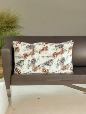 Su Itici Yaprak Desenli Biyeli Kanepe ve Bahçe Seti Kırlent Kılıfı, Kremit-Kahve-Krem