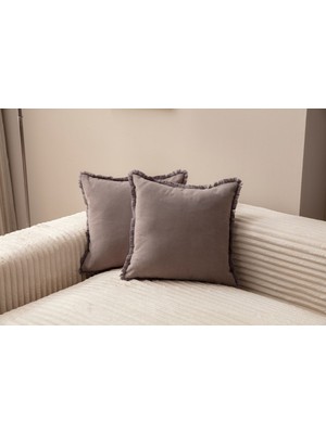 Gri Renkli, Saçaklı, Tek Renk, 43X43 cm Kırlent Kılıfı