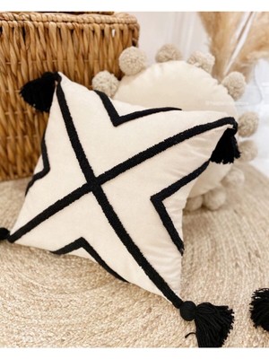 El Yapımı Punch Işli Dekoratif Yastık Kılıfı 40X40 cm Siyah