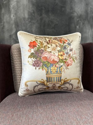 Ipek Kadife Damask Krem Renkli Çift Taraflı Kırlent Kılıfı