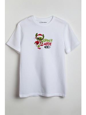 Merch&ice Grinch Mode On Yılbaşı Baskılı Unisex T-Shirt Beyaz