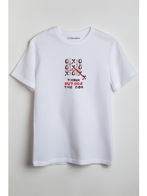 Merch&ice Think Outside The Box Önü Baskılı Unisex Tişört Beyaz