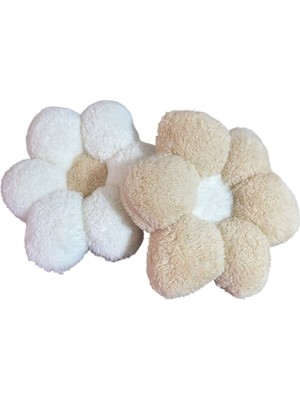 Yumuşak Peluş Papatya Kırmızı ve Bej Renkli Çiftli Set