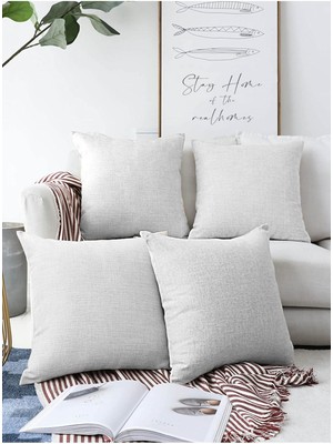 4'lü Beyaz Raşel Örme Yastık Kılıfı, 55X55CM, Şık ve Yumuşak Dokulu Set