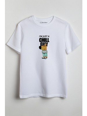 Merch&ice I Am Just A Chill Guy Baskılı Unisex T-Shirt Beyaz