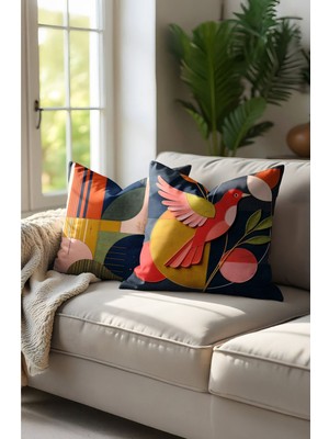 Çift Taraflı Dijital Baskılı Dekoratif Kırlent Kılıfı Seti, Renkli ve Gizli Fermuarlı