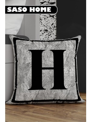 Gri Harfli Kırlent Kılıfı, H Harfi, Dekoratif ve Hediyelik, Beyaz-Siyah Renk Seçenekleri
