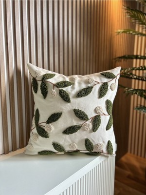 Ekru Yeşil Punch Kırlent Sarmaşık Serisi Rahat ve Şık Dekoratif Ürün