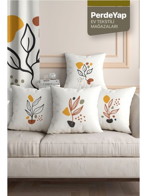 Krem Zemin Üzeri Yaprak Desenli 4'lü Dijital Baskılı Kırlent Kılıfı 43X43 cm