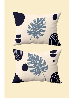 Mavi Krem Renkli 2'li Bohem Temalı Kırlent Yastık Kılıfı 30X50