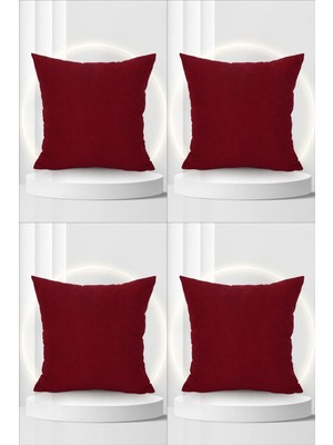 Suet Petek Dokulu Düz Sade Kırlent Kılıfı 4'lü 45X45 Bordo