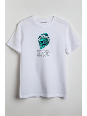 Merch&ice Smile Kuru Kafa Baskılı Unisex T-Shirt Beyaz