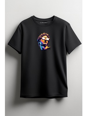 Merch&ice Gözlüklü Heykel Baskılı Unisex T-Shirt Siyah