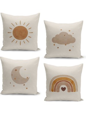 Renkli 4'lü Kırlent Kılıf Seti, Çocuk ve Bebek Odası Için Dijital Baskılı