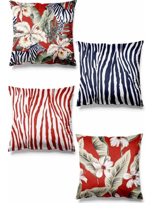 Çift Taraflı Grevy Desenli 4'lü Süet Kırlent Kılıfı, Kırmızı, Şık ve Rahat Tasarım