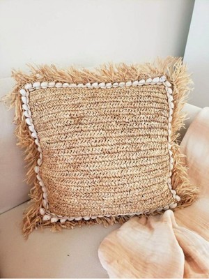 Bej Bohem Rafya Örgü Iç Dolgulu Şık Kırlent, Evinizin Tarzını Tamamlar