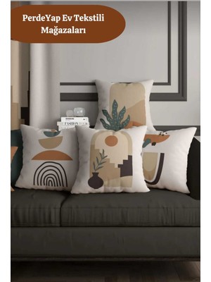 Etnik Afrika Desenli 4'lü Dijital Baskılı Kırlent Kılıfı, Krem, Kahve, Siyah ve Turuncu