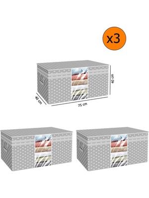 About The Perfect 3'lü Gri Puantiyeli Pencereli Yastık Yorgan Hurcu, 75X40X40 cm