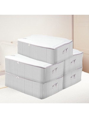 About The Perfect 5'li Mega Boy Baza Altı Düzenleyici Hurçlar, Beyaz Gri Çizgili, 74X46X22 cm