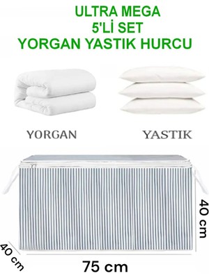 About The Perfect Gri Çizgili 5'li Set, Büyük Boy Yorgan ve Yastık Hurcu, 75X40X40 cm