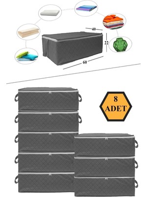 About The Perfect 8 Adet Gri Kapitoneli Büyük Boy Baza Altı ve Çekyat Tipi Hurç 60X40X22