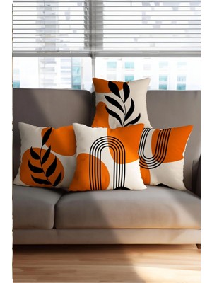 Turuncu Krem Desenli 4'lü Yastık Kılıfı Seti, Bohem Tarzı Şık Dekoratif Ürün