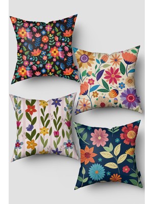 Yeşil Çiçek Desenli 4'lü Kırlent Kılıfı Seti, Şık ve Rahat Yaşam Alanları Için